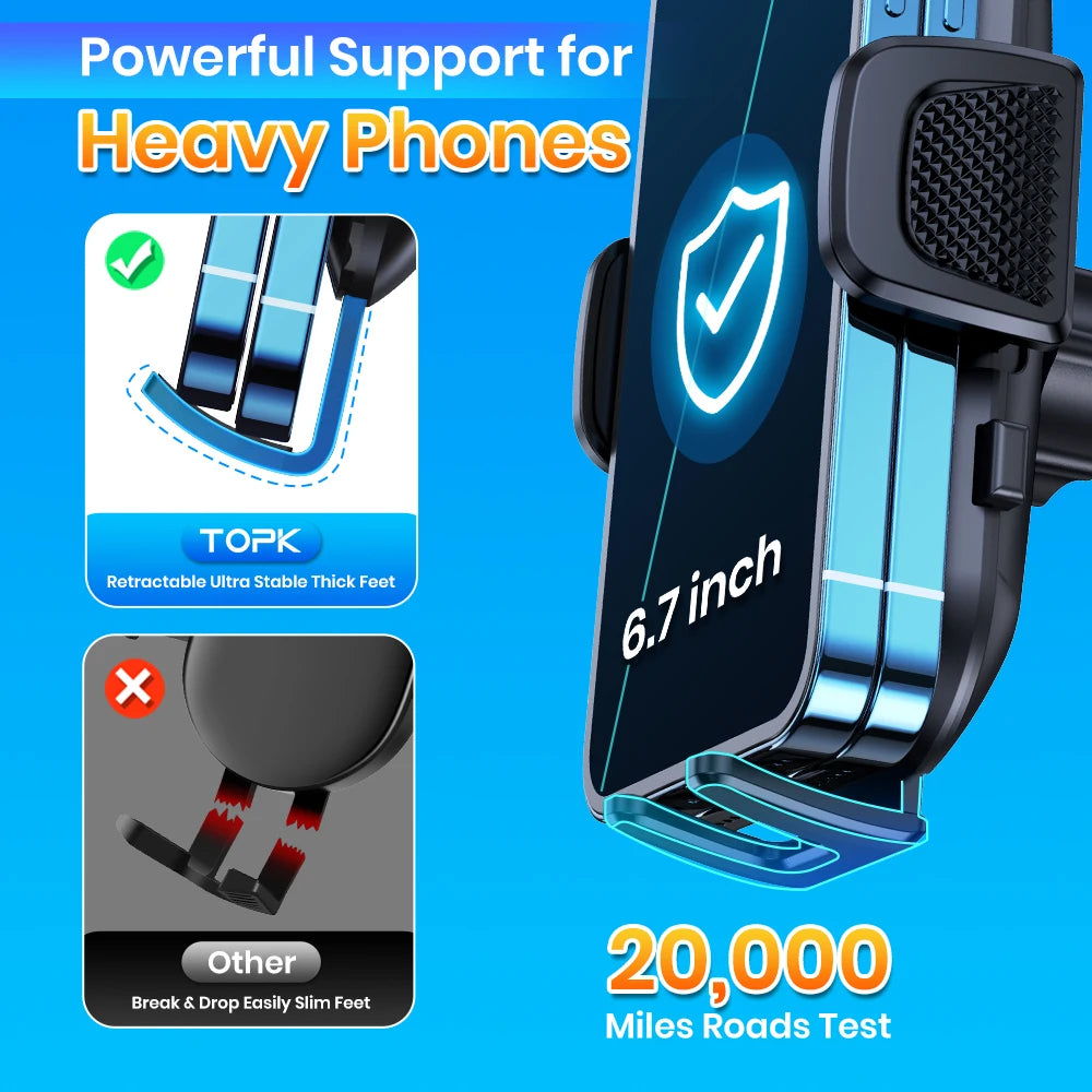 Universal Gravity Car Phone Mount by TOPK – Fits iPhone & Samsung