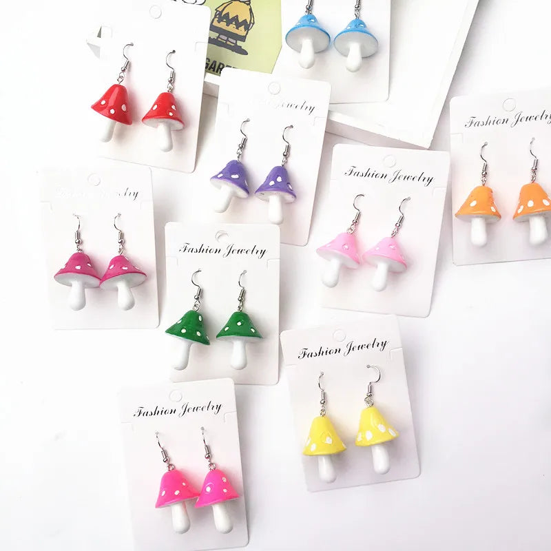 Colorful Acrylic Mushroom Drop Earrings – Cute Jewelry Gift for Girls & Women