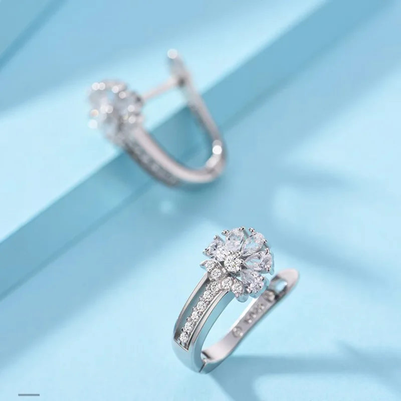 Fine Jewelry 925 Sterling Silver Earrings Inlaid With Zircon Crystal Flower Earrings Charm Jewelry For Women