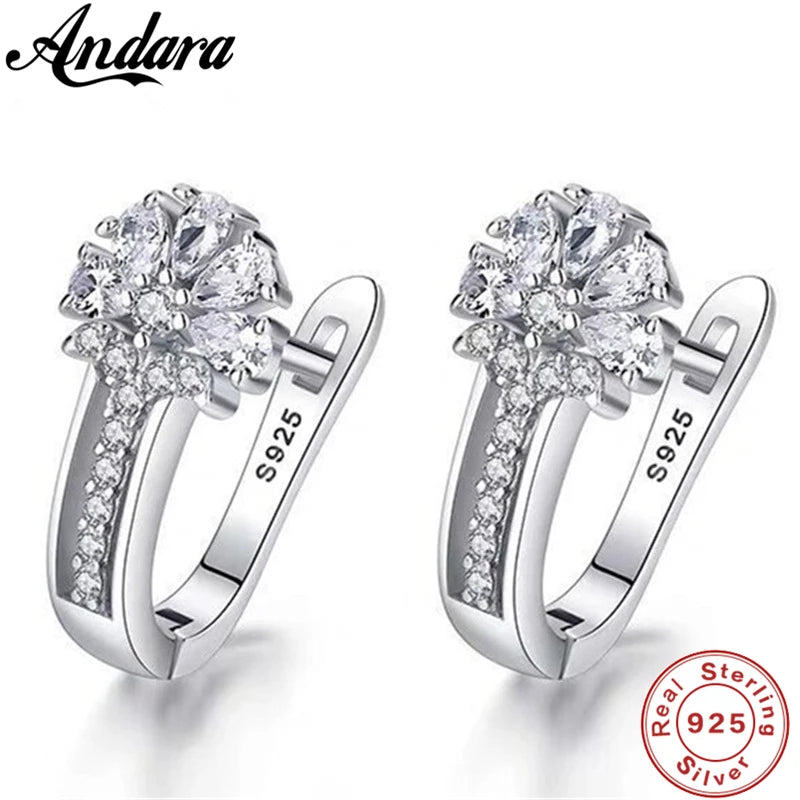 Fine Jewelry 925 Sterling Silver Earrings Inlaid With Zircon Crystal Flower Earrings Charm Jewelry For Women