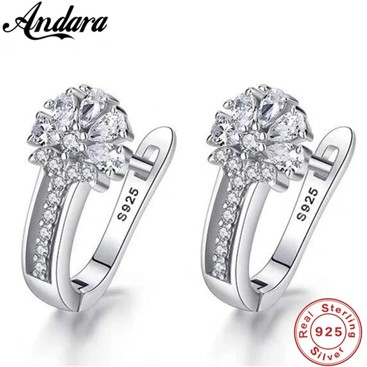 Fine Jewelry 925 Sterling Silver Earrings Inlaid With Zircon Crystal Flower Earrings Charm Jewelry For Women