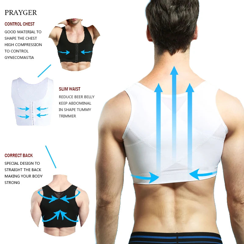 PRAYGER Men's Gynecomastia Compression Shirt – Slimming Chest Binder & Posture Support Shapewear Top