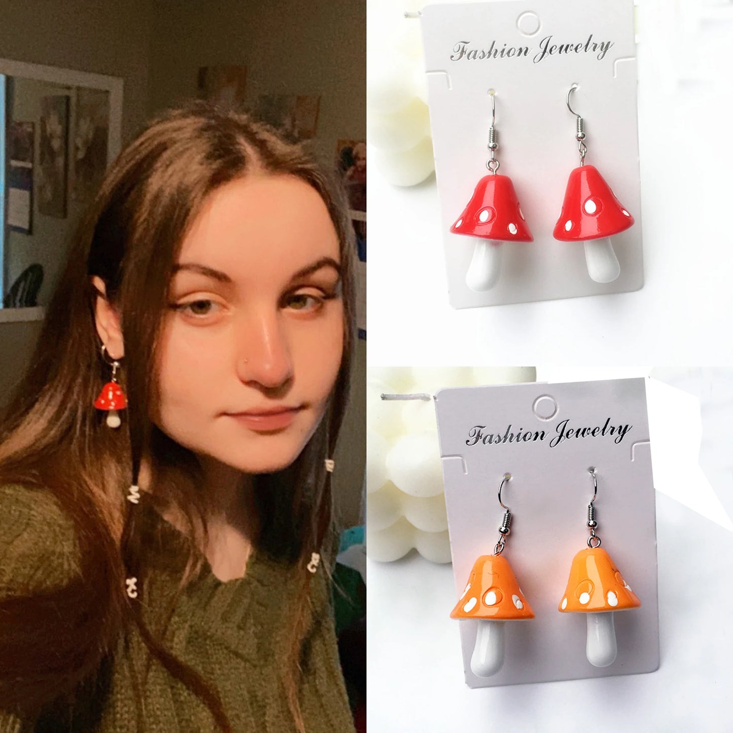 Colorful Acrylic Mushroom Drop Earrings – Cute Jewelry Gift for Girls & Women