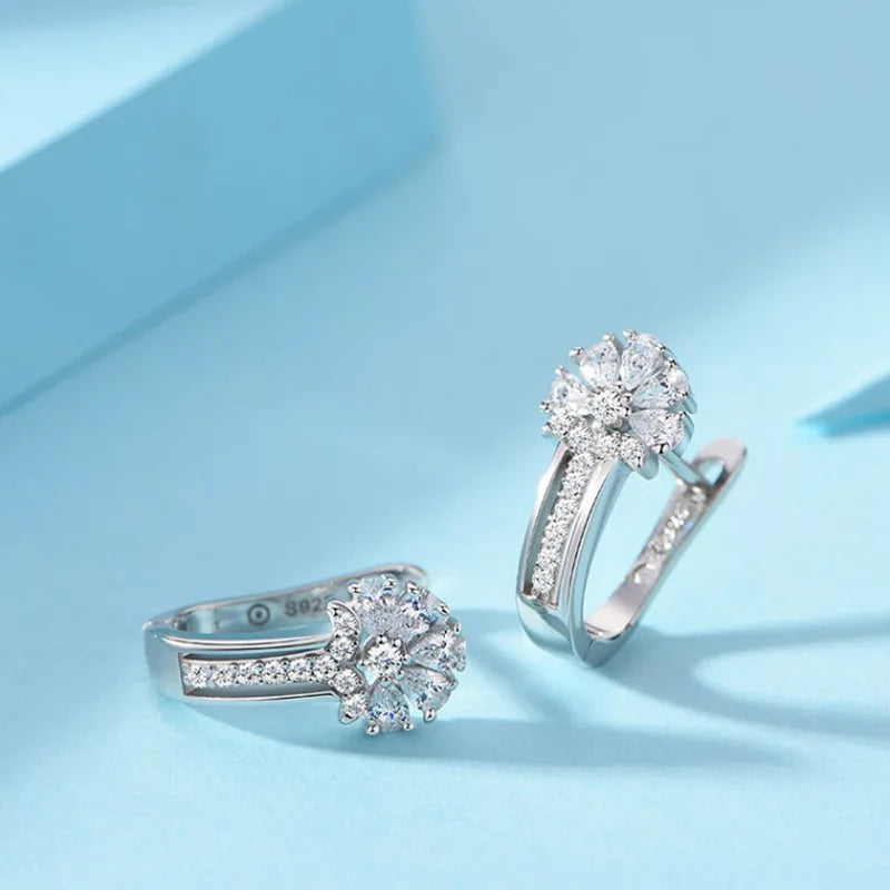 Fine Jewelry 925 Sterling Silver Earrings Inlaid With Zircon Crystal Flower Earrings Charm Jewelry For Women