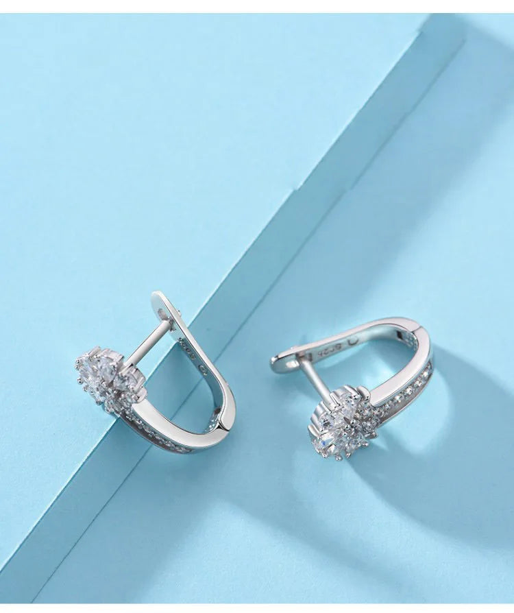 Fine Jewelry 925 Sterling Silver Earrings Inlaid With Zircon Crystal Flower Earrings Charm Jewelry For Women
