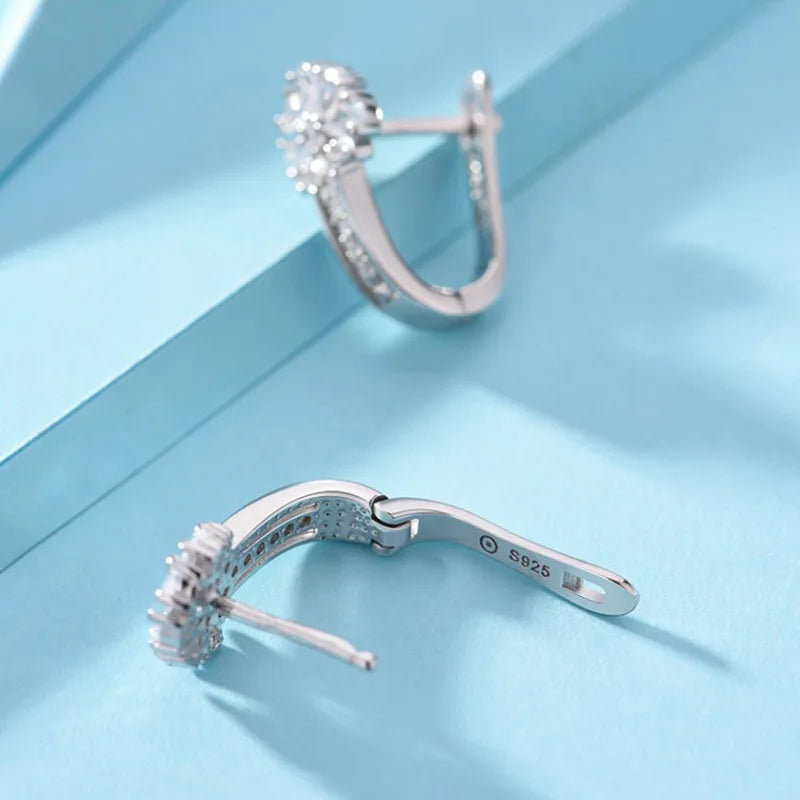 Fine Jewelry 925 Sterling Silver Earrings Inlaid With Zircon Crystal Flower Earrings Charm Jewelry For Women