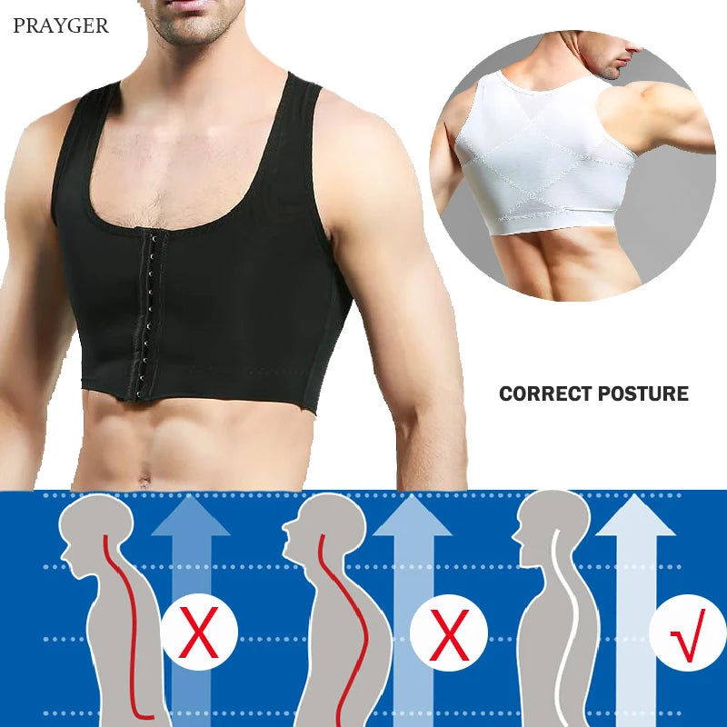 PRAYGER Men's Gynecomastia Compression Shirt – Slimming Chest Binder & Posture Support Shapewear Top