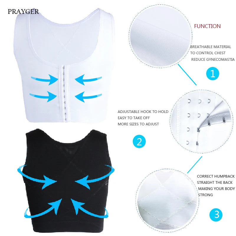 PRAYGER Men's Gynecomastia Compression Shirt – Slimming Chest Binder & Posture Support Shapewear Top