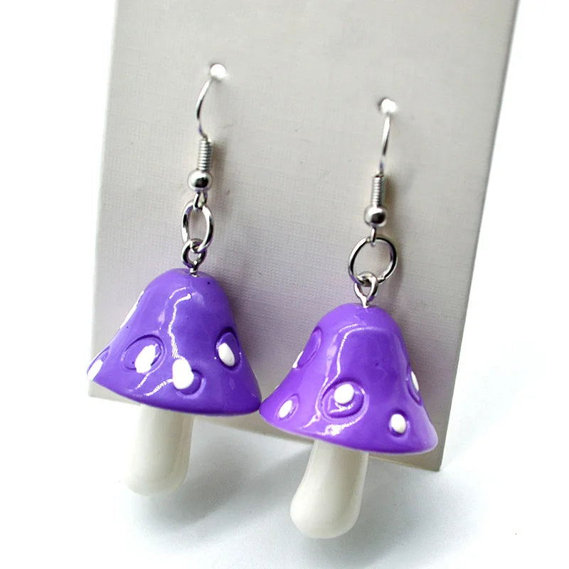 Sweet Resin Mushroom Earrings Handmade Plastic Simulation Mushroom Long Pendant Earring Jewelry For Women Girls Gift