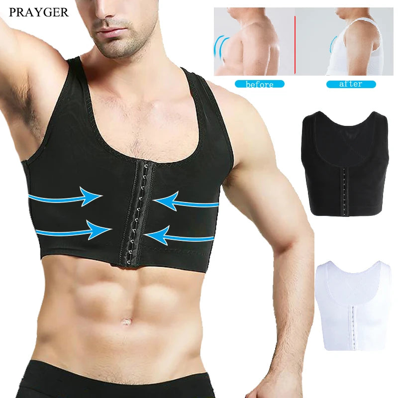 PRAYGER Men's Gynecomastia Compression Shirt – Slimming Chest Binder & Posture Support Shapewear Top