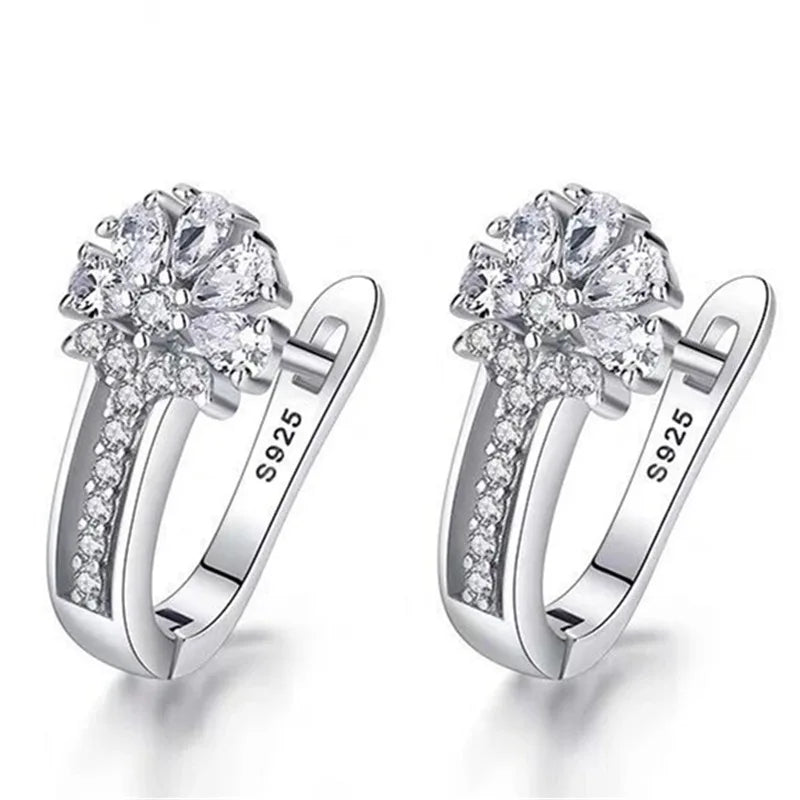 Fine Jewelry 925 Sterling Silver Earrings Inlaid With Zircon Crystal Flower Earrings Charm Jewelry For Women