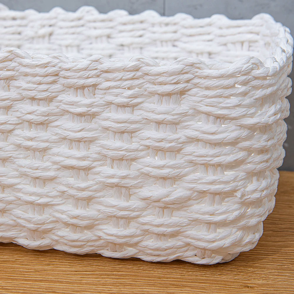 Set of 3 Handmade Woven Straw Storage Baskets – Soft Round Paper Rope Bins for Home, Office & Decorative Organization