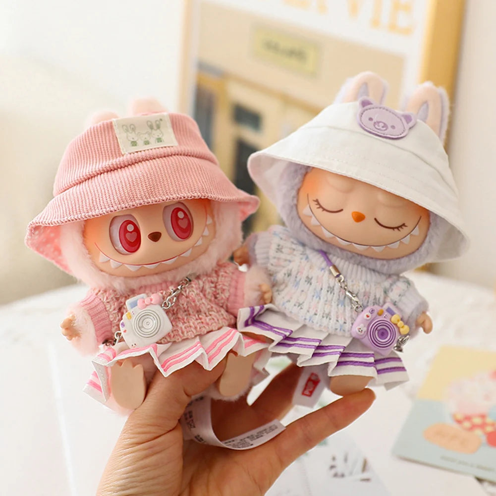 Mini Labubu-Inspired Outfit – Bear Dress & Pleated Skirt (not popmart)