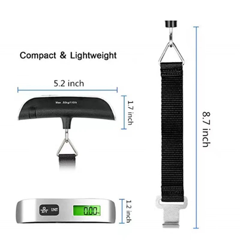Portable Digital Luggage Scale – LCD Display, 110lb/50kg Hanging Baggage Weigher for Travel