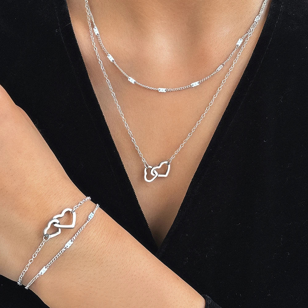 Luxury Stainless Steel Jewelry Set – Double Chain Love Necklace & Bracelet