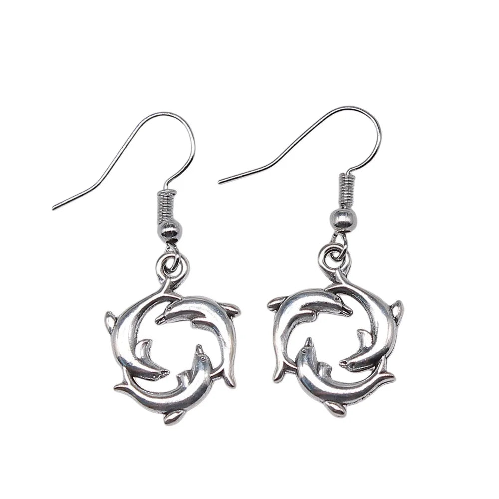 Handmade Dolphin Drop Earrings – Antique Silver Finish