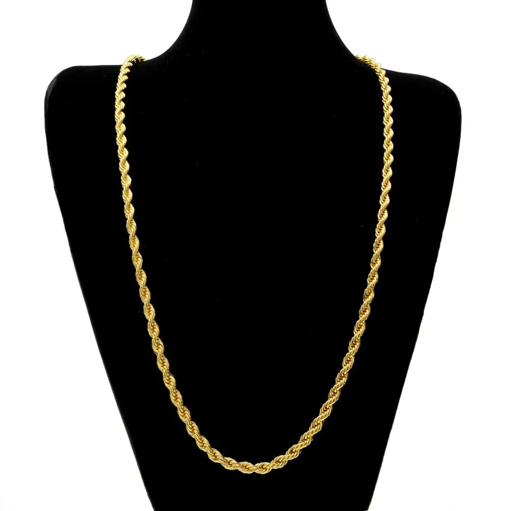 8K Gold Twisted Rope Chain Necklace — 3mm Unisex Design for Men & Women