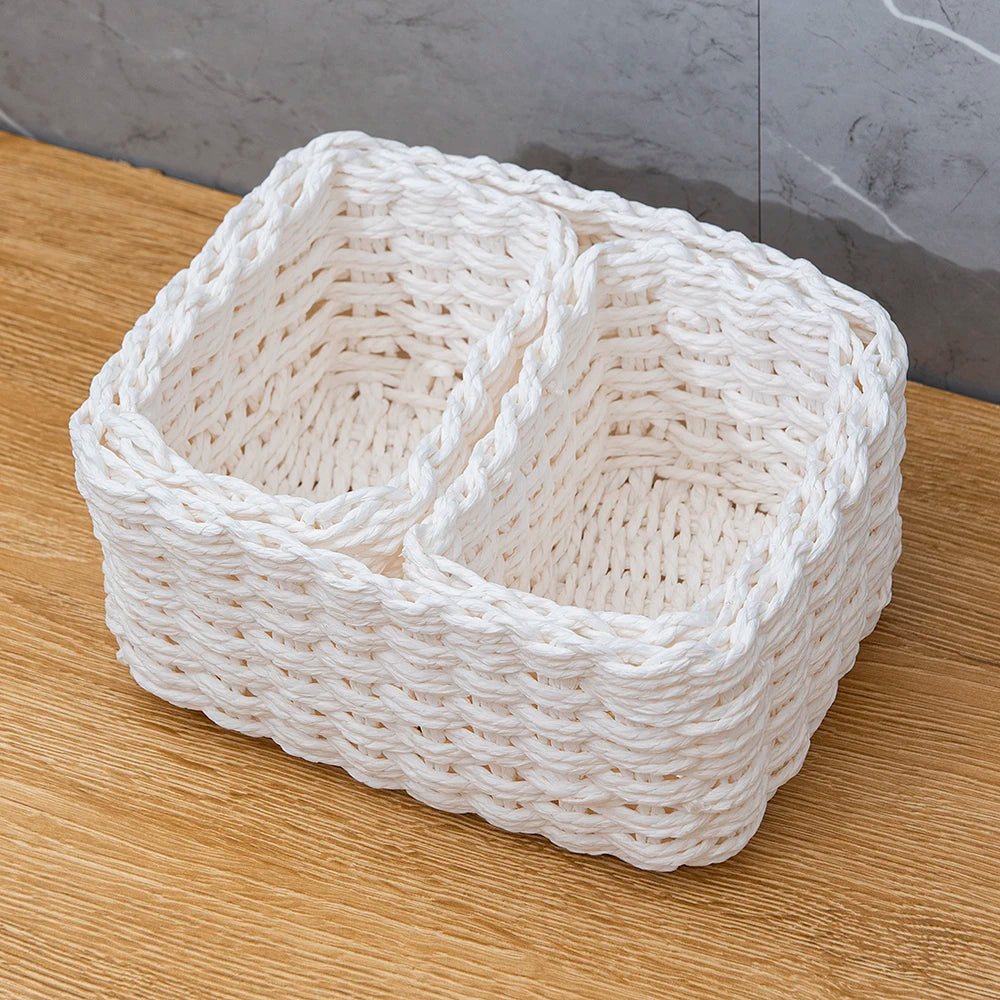 Set of 3 Handmade Woven Straw Storage Baskets – Soft Round Paper Rope Bins for Home, Office & Decorative Organization