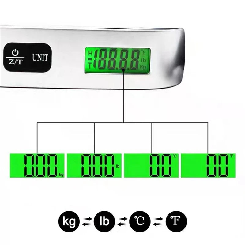 Portable Digital Luggage Scale – LCD Display, 110lb/50kg Hanging Baggage Weigher for Travel