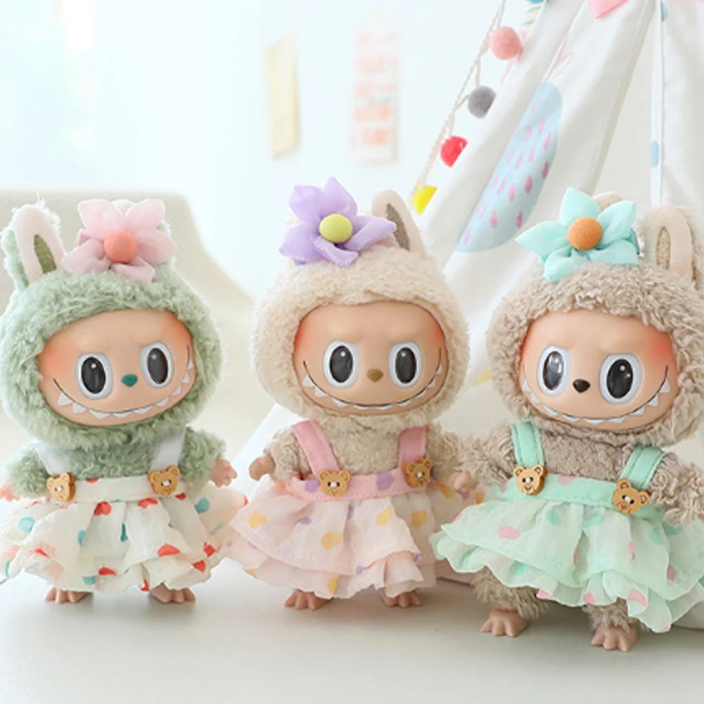 Mini Labubu-Inspired Outfit – Bear Dress & Pleated Skirt (not popmart)