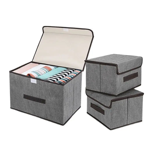 Foldable Gray Non-Woven Storage Box – Organizer for Clothes, Underwear, Toys, and Home Essentials