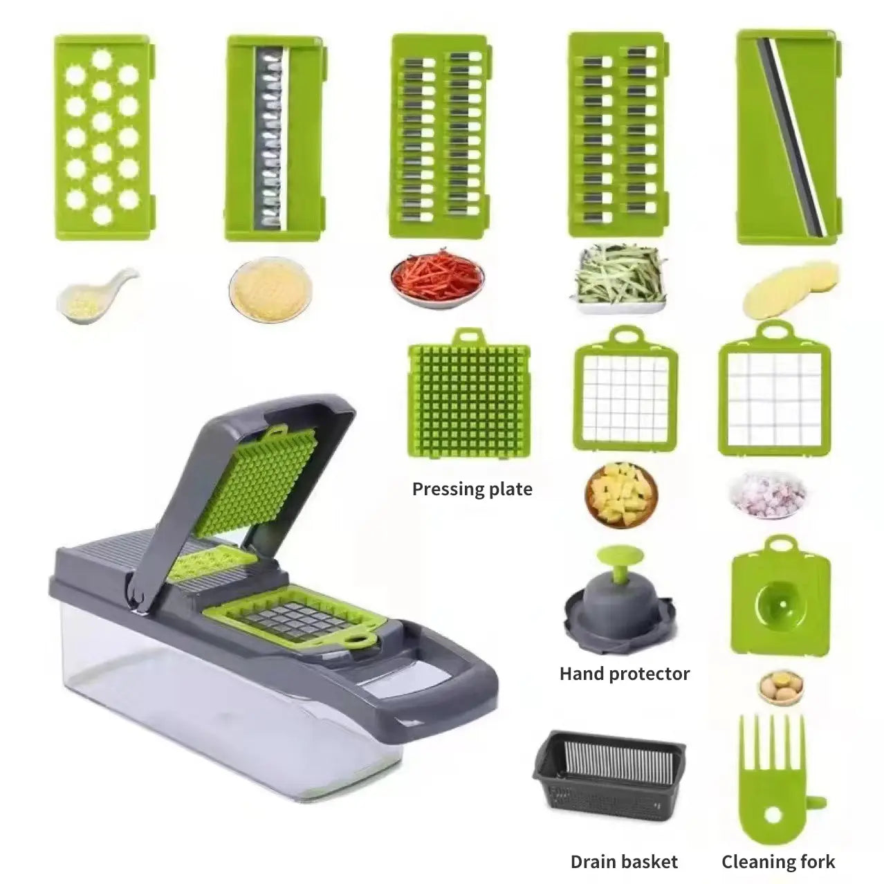 Multifunction 12-in-1 Slicer & Chopper – With Basket, Grater, Cutter