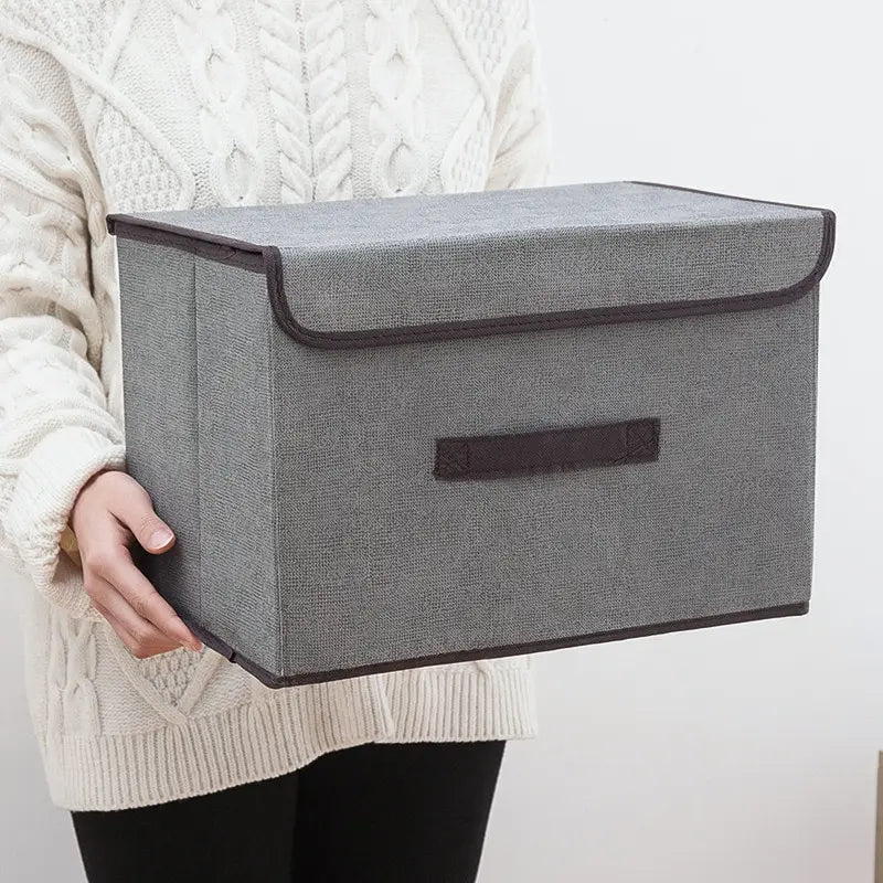 Foldable Gray Non-Woven Storage Box – Organizer for Clothes, Underwear, Toys, and Home Essentials