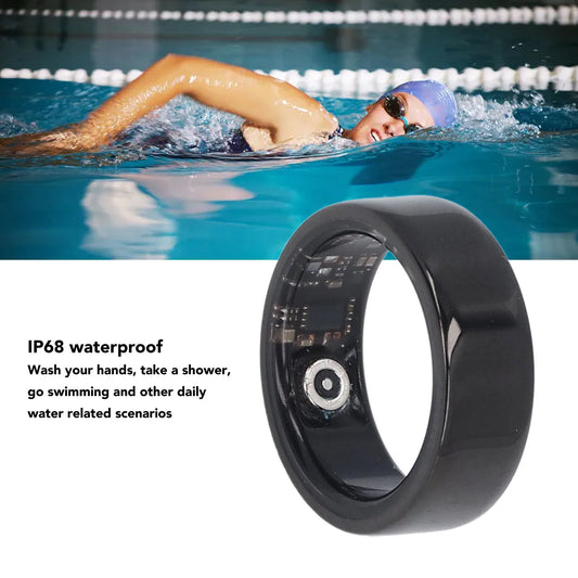 Black Smart Fitness Ring – Rechargeable Ceramic Health Tracker, IP68 Waterproof, Step Counter
