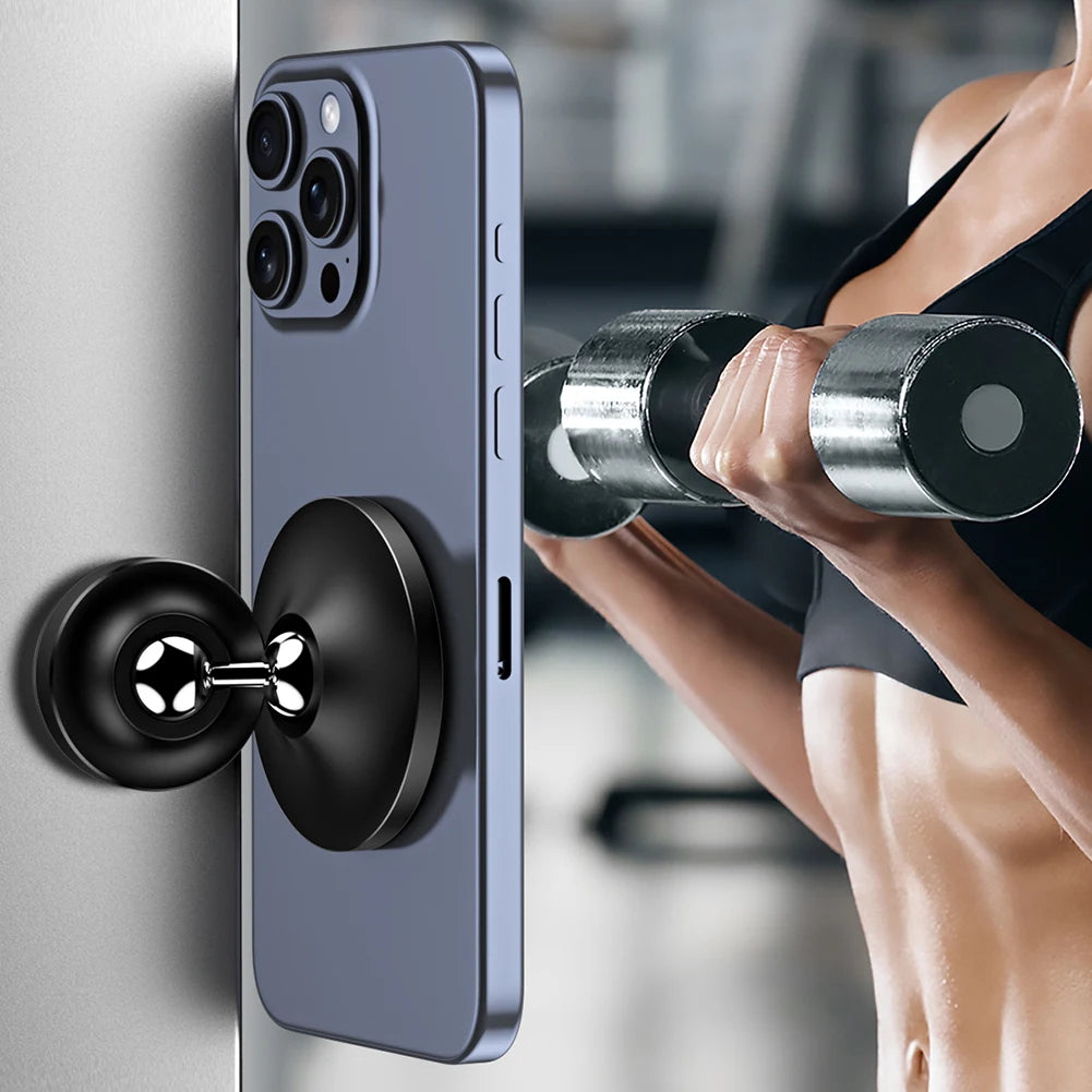 Double-Sided Magnetic Phone Holder – Alloy Base Gym Mount for MagSafe iPhone 12/13/14/15 Series