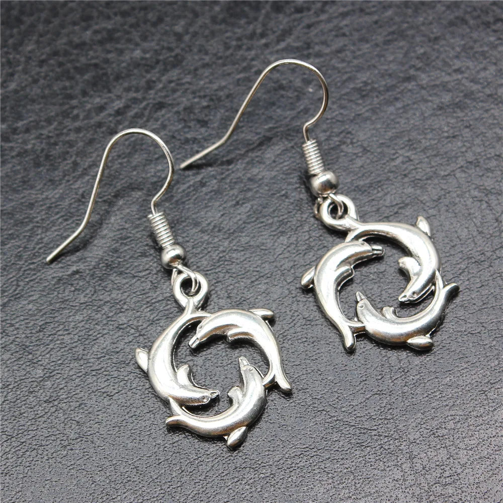 Handmade Dolphin Drop Earrings – Antique Silver Finish