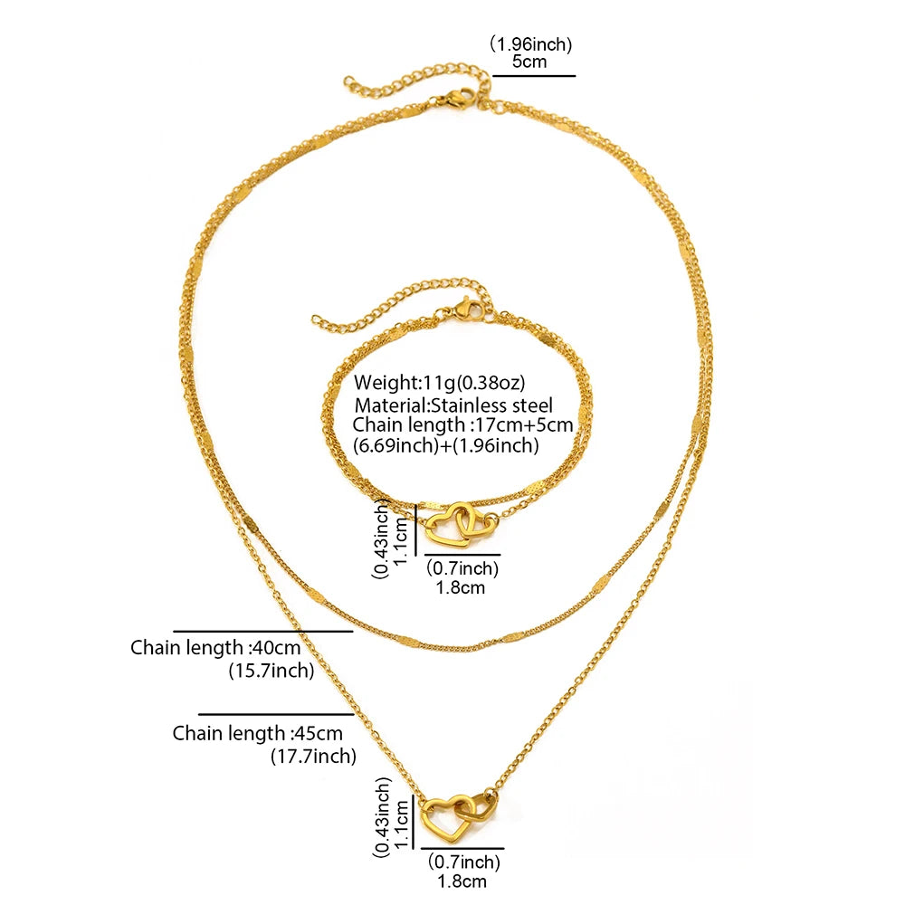 Luxury Stainless Steel Jewelry Set – Double Chain Love Necklace & Bracelet
