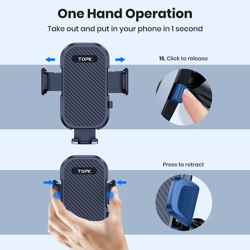 Universal Gravity Car Phone Mount by TOPK – Fits iPhone & Samsung