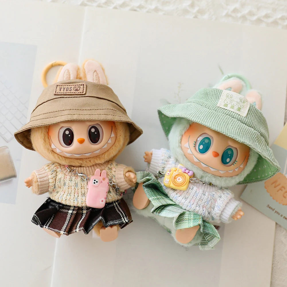 Mini Labubu-Inspired Outfit – Bear Dress & Pleated Skirt (not popmart)