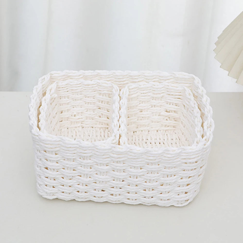 Set of 3 Handmade Woven Straw Storage Baskets – Soft Round Paper Rope Bins for Home, Office & Decorative Organization