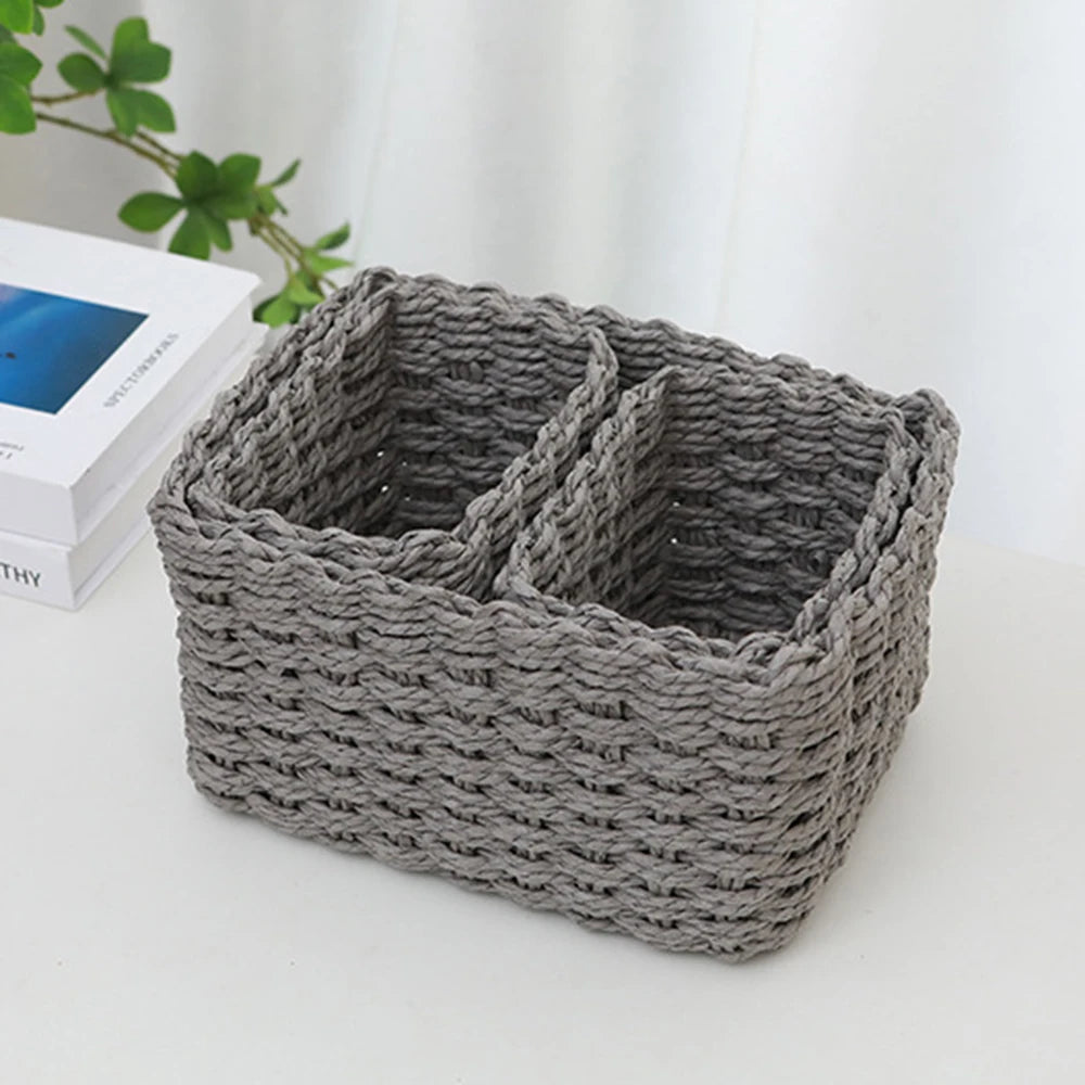 Set of 3 Handmade Woven Straw Storage Baskets – Soft Round Paper Rope Bins for Home, Office & Decorative Organization