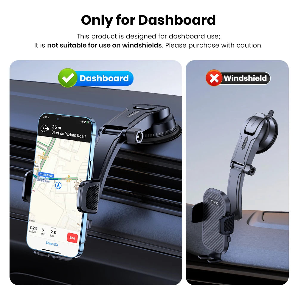 Universal Gravity Car Phone Mount by TOPK – Fits iPhone & Samsung