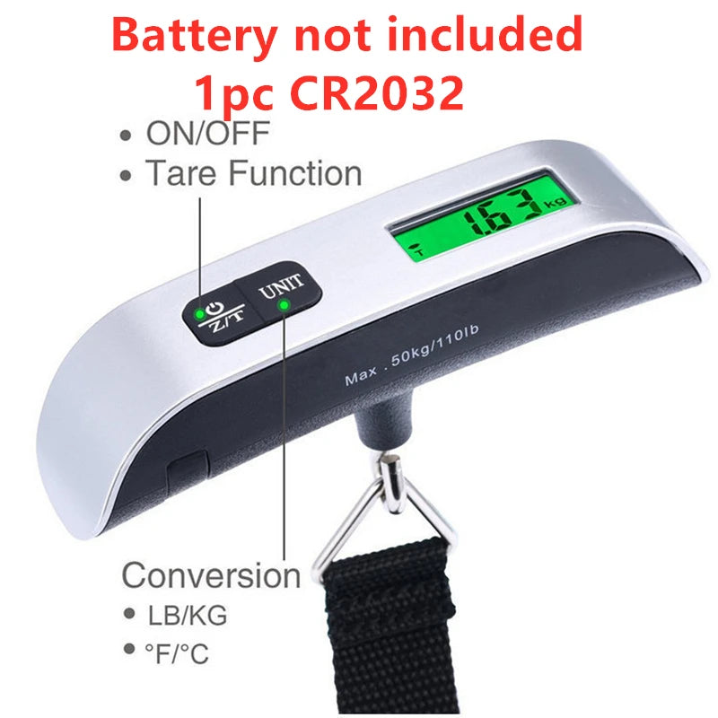 Portable Digital Luggage Scale – LCD Display, 110lb/50kg Hanging Baggage Weigher for Travel