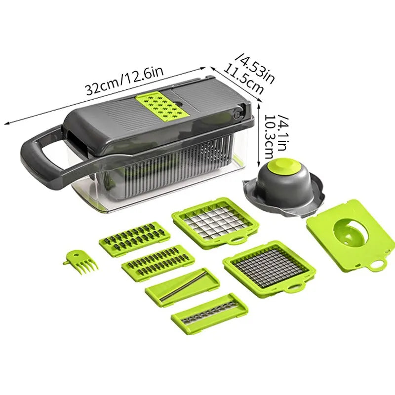 Multifunction 12-in-1 Slicer & Chopper – With Basket, Grater, Cutter