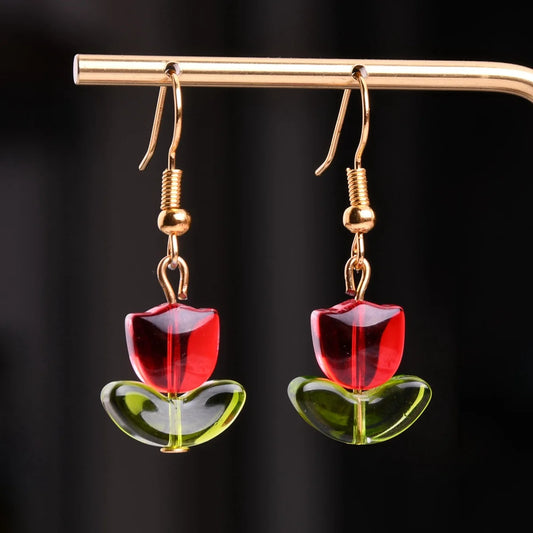 Handcrafted Flower Dangle Earrings – Glass & Metal Design