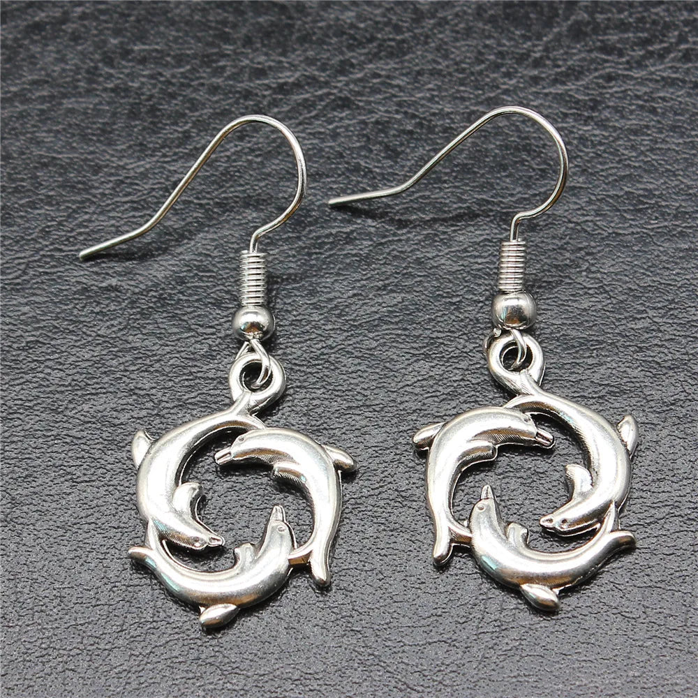 Handmade Dolphin Drop Earrings – Antique Silver Finish