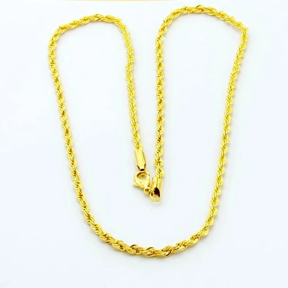 8K Gold Twisted Rope Chain Necklace — 3mm Unisex Design for Men & Women