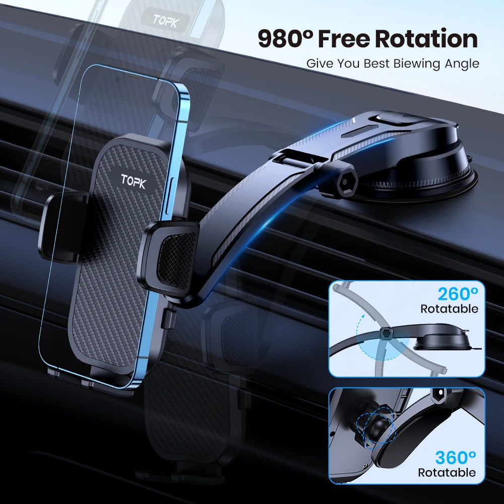 Universal Gravity Car Phone Mount by TOPK – Fits iPhone & Samsung