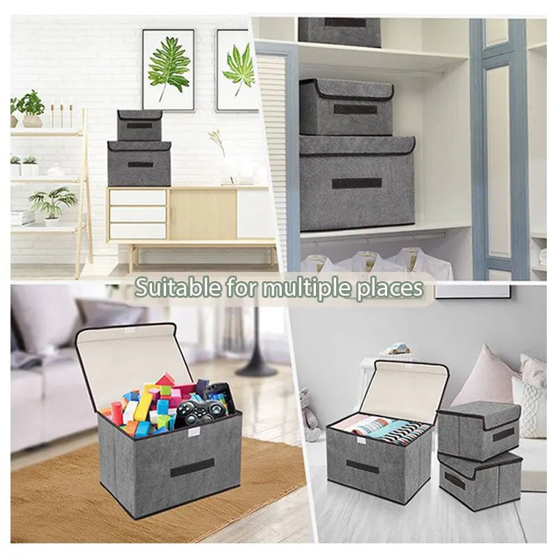 Foldable Gray Non-Woven Storage Box – Organizer for Clothes, Underwear, Toys, and Home Essentials