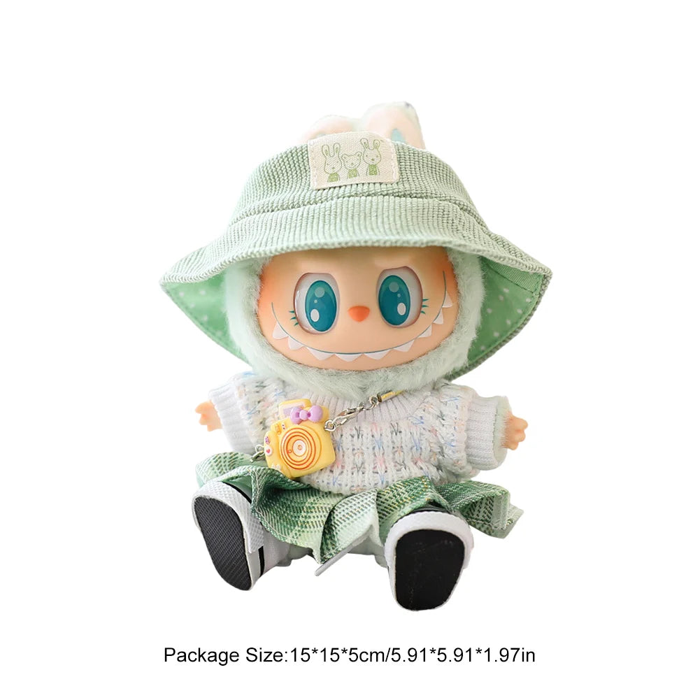 Mini Labubu-Inspired Outfit – Bear Dress & Pleated Skirt (not popmart)