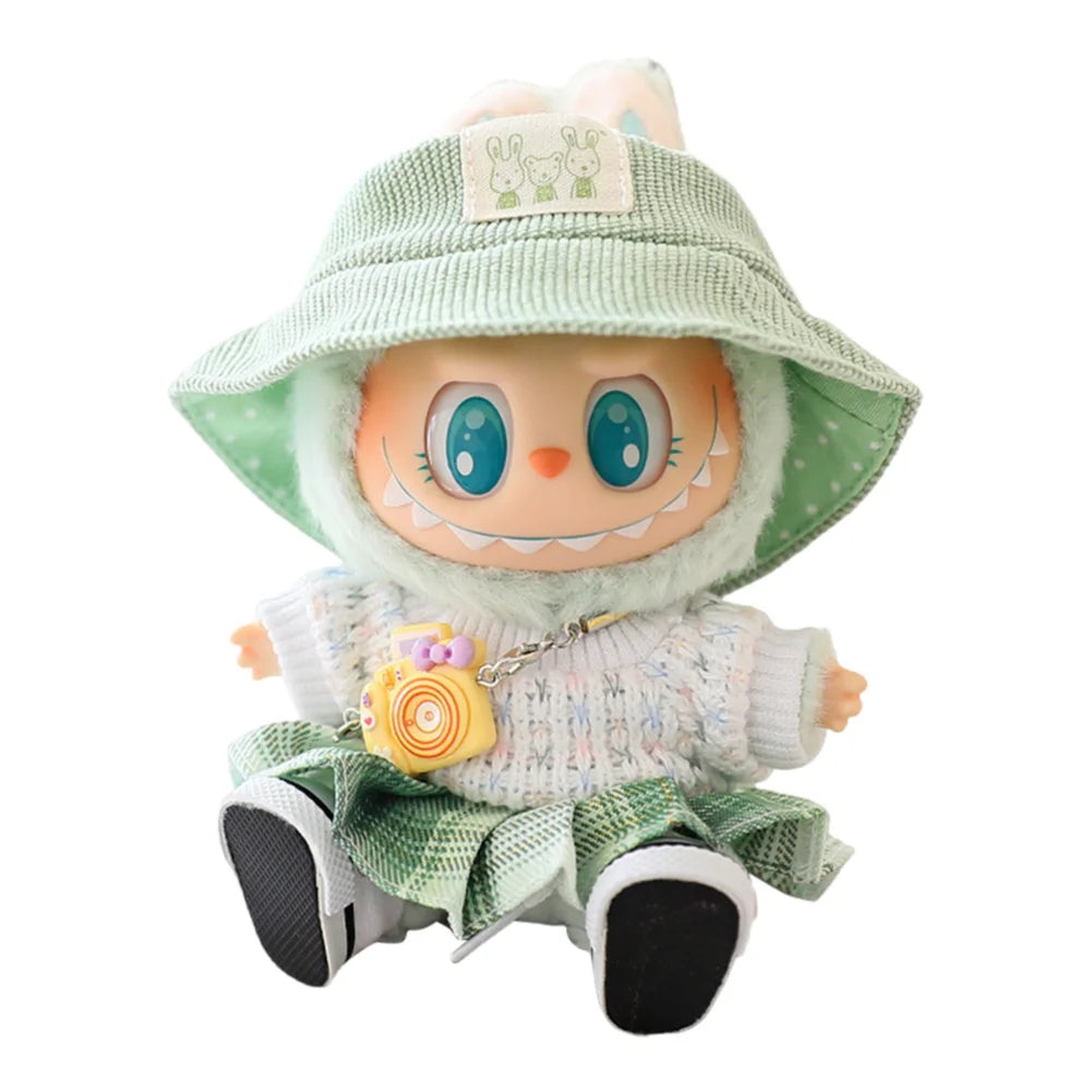 Mini Labubu-Inspired Outfit – Bear Dress & Pleated Skirt (not popmart)