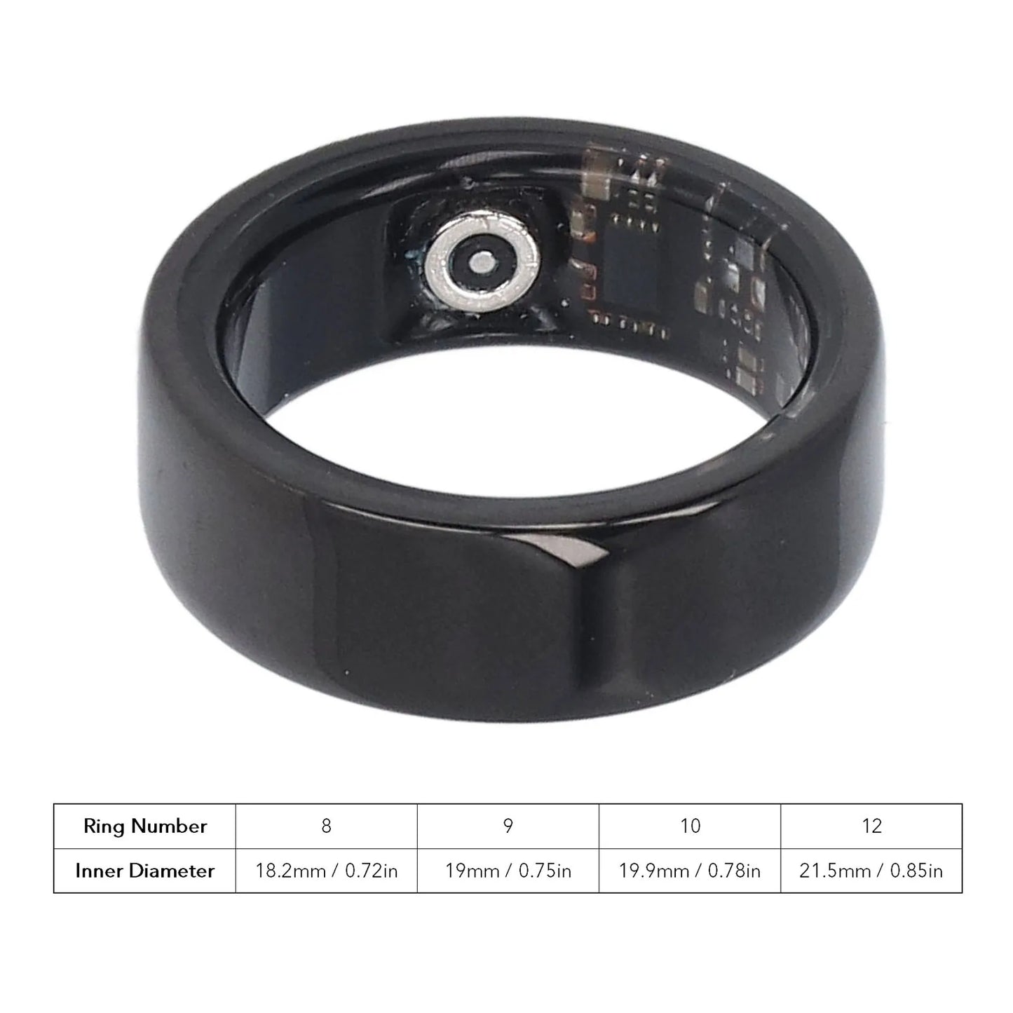 Black Smart Fitness Ring – Rechargeable Ceramic Health Tracker, IP68 Waterproof, Step Counter