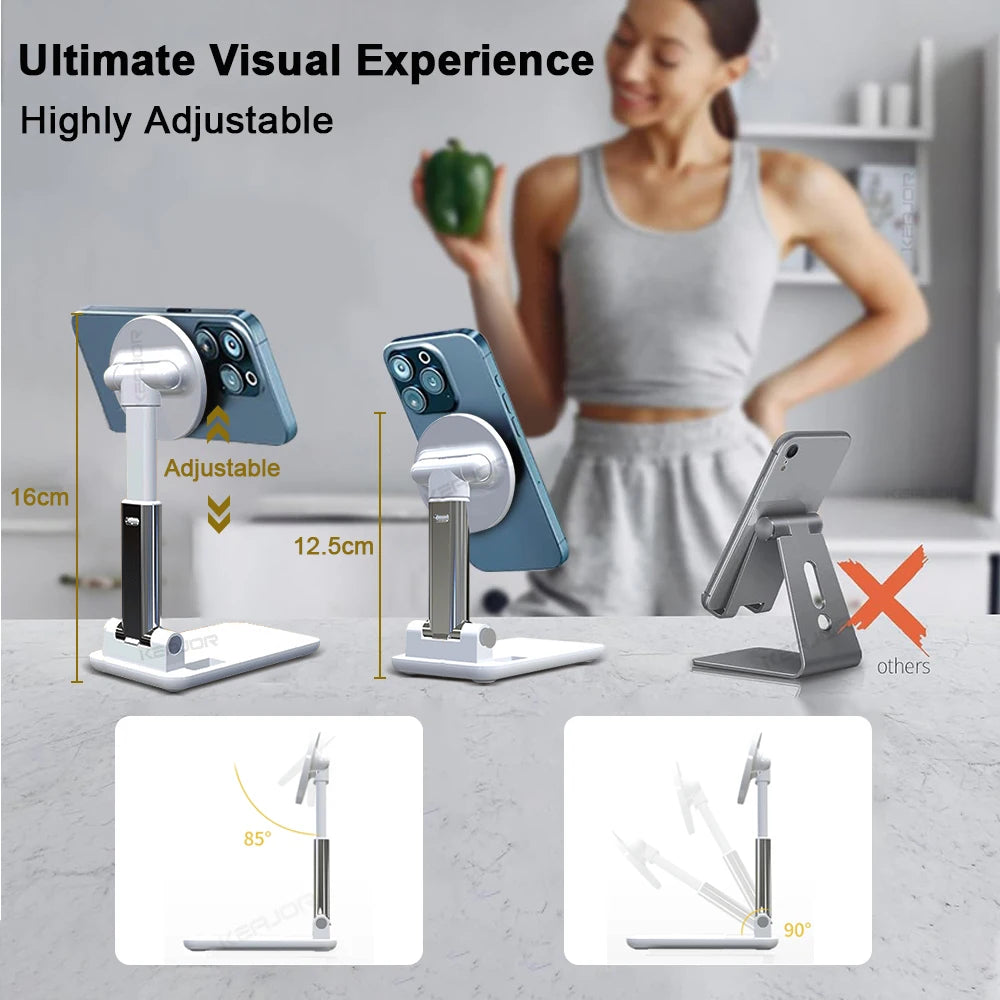 Magnetic Foldable Phone Stand – Adjustable Desktop Holder for Smartphones & Tablets