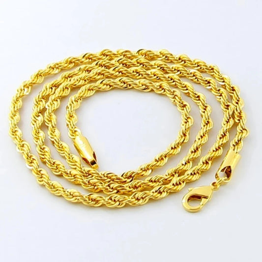 8K Gold Twisted Rope Chain Necklace — 3mm Unisex Design for Men & Women