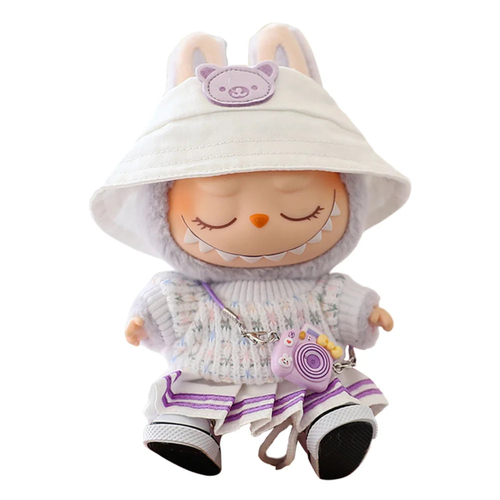 Mini Labubu-Inspired Outfit – Bear Dress & Pleated Skirt (not popmart)