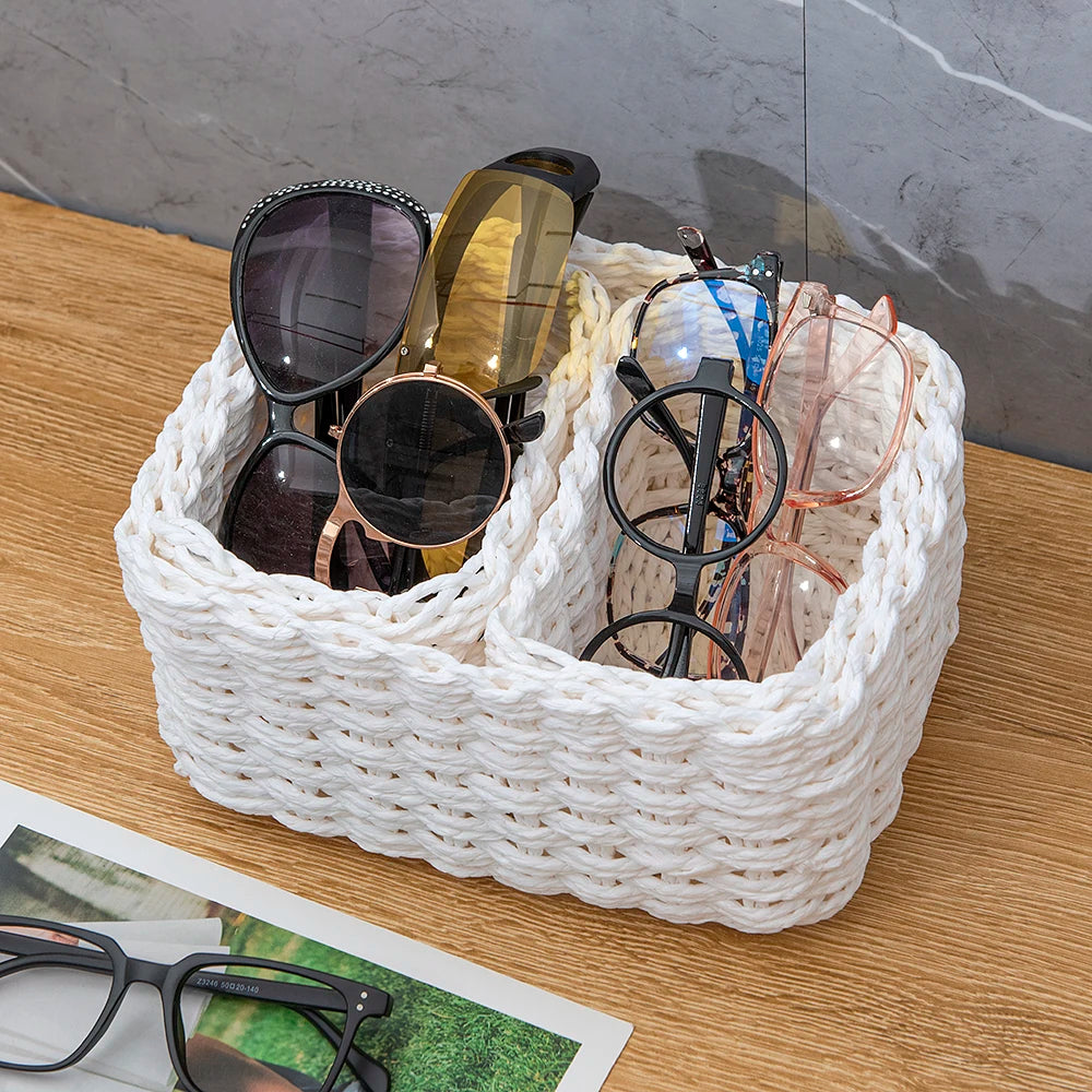 Set of 3 Handmade Woven Straw Storage Baskets – Soft Round Paper Rope Bins for Home, Office & Decorative Organization